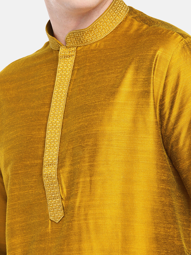 Men Straight Full Sleeve Mustard Kurta