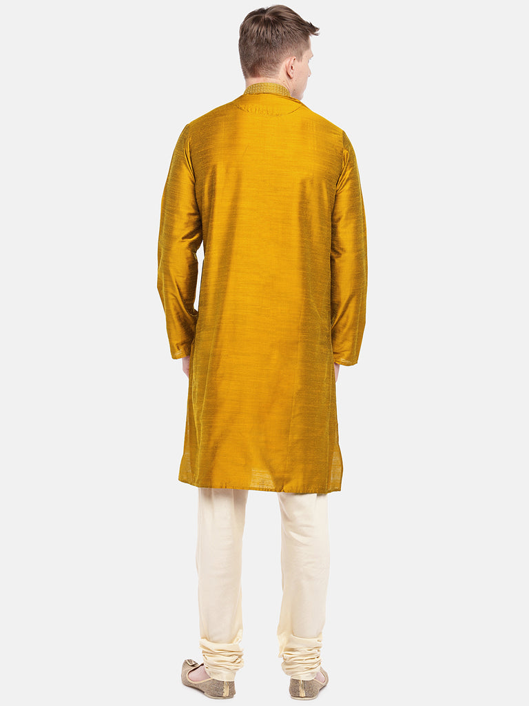 Men Straight Full Sleeve Mustard Kurta