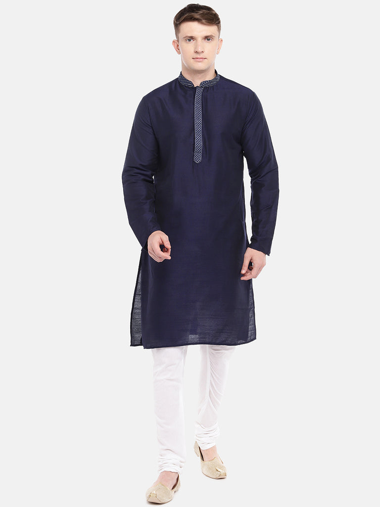 Men Straight Full Sleeve Navy Kurta