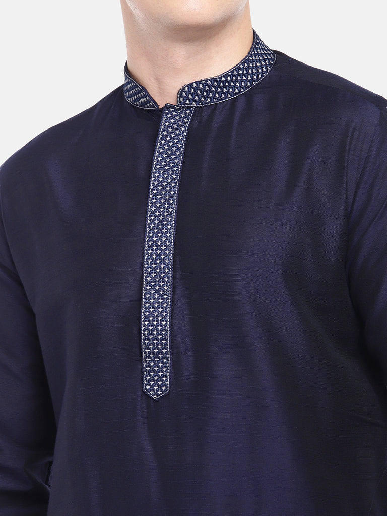 Men Straight Full Sleeve Navy Kurta