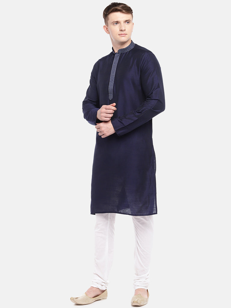 Men Straight Full Sleeve Navy Kurta