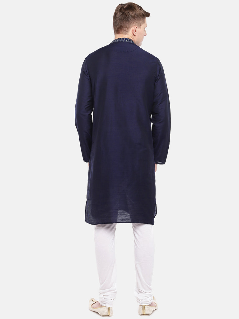 Men Straight Full Sleeve Navy Kurta