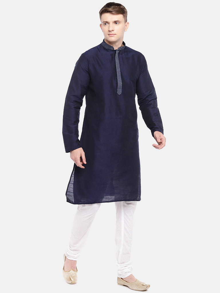 Men Straight Full Sleeve Navy Kurta