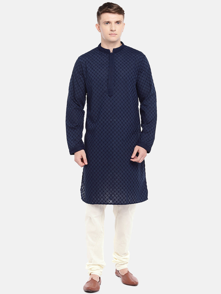 Men Straight Full Sleeve Navy Kp Set