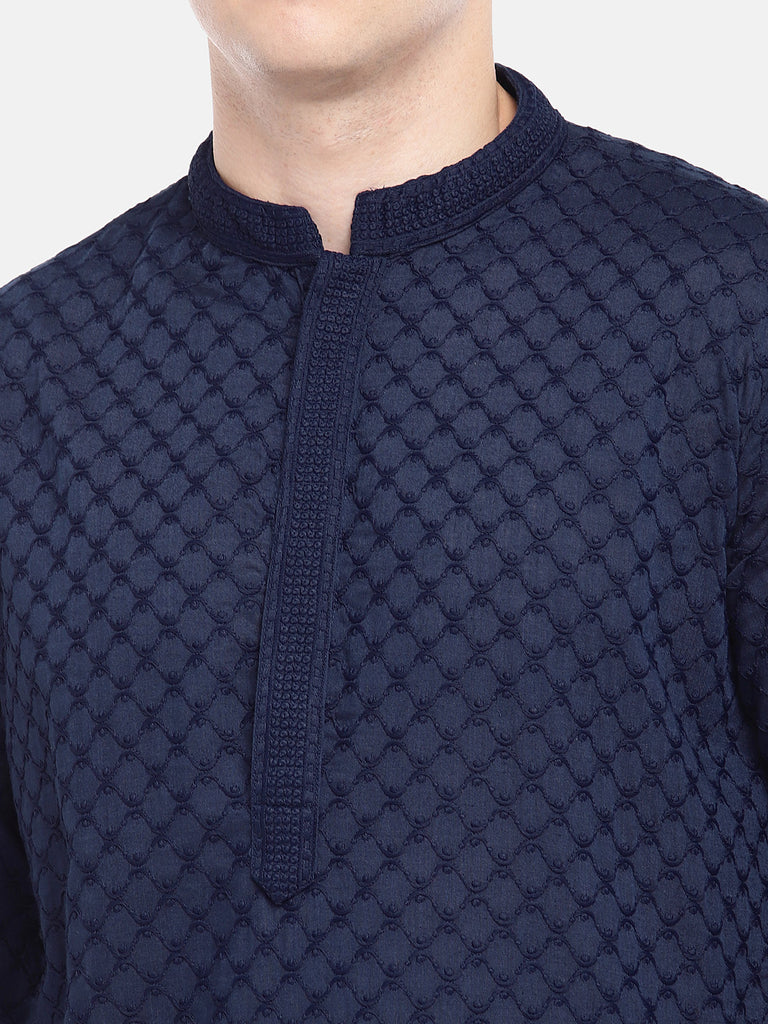 Men Straight Full Sleeve Navy Kp Set