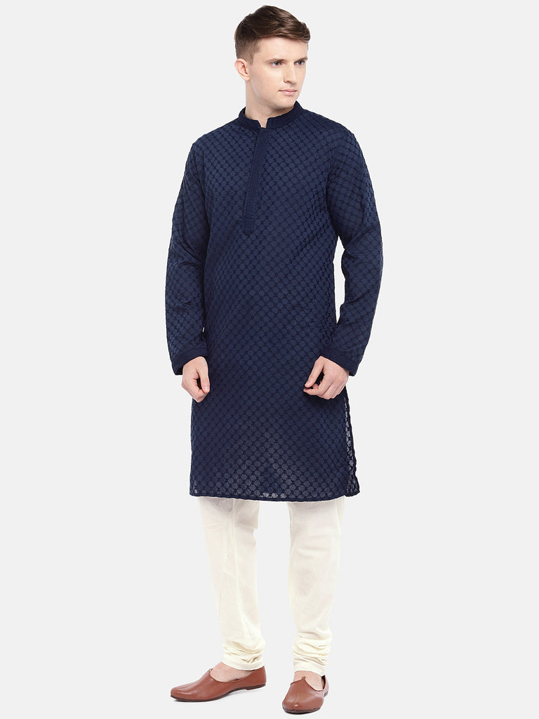 Men Straight Full Sleeve Navy Kp Set