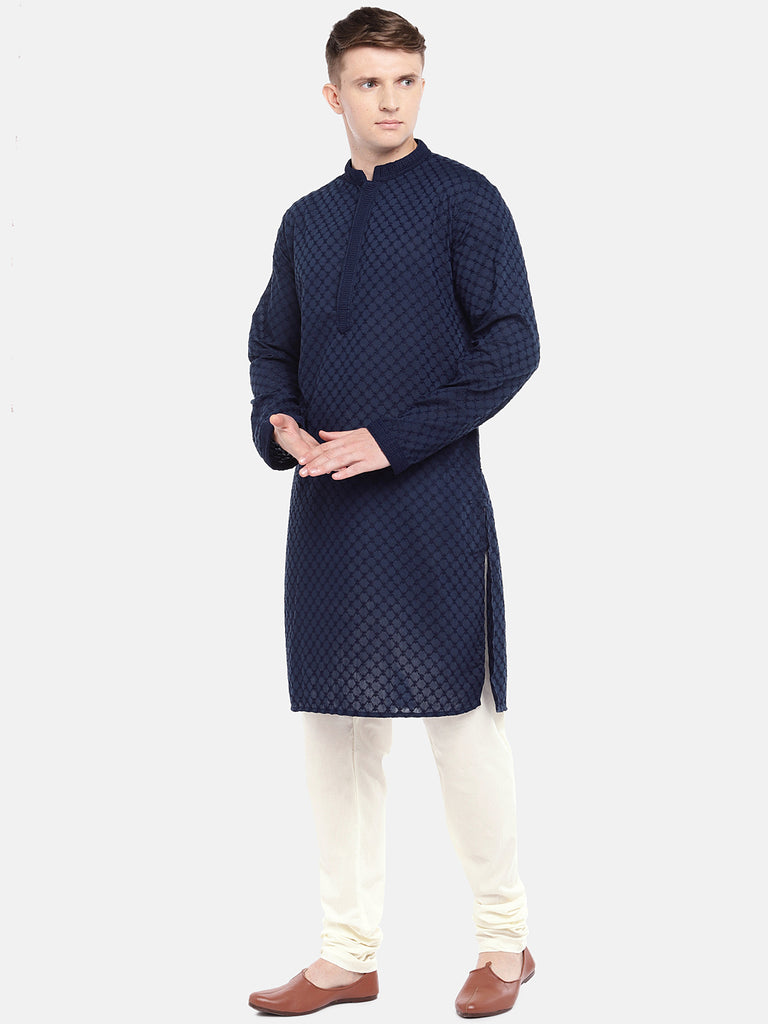 Men Straight Full Sleeve Navy Kp Set