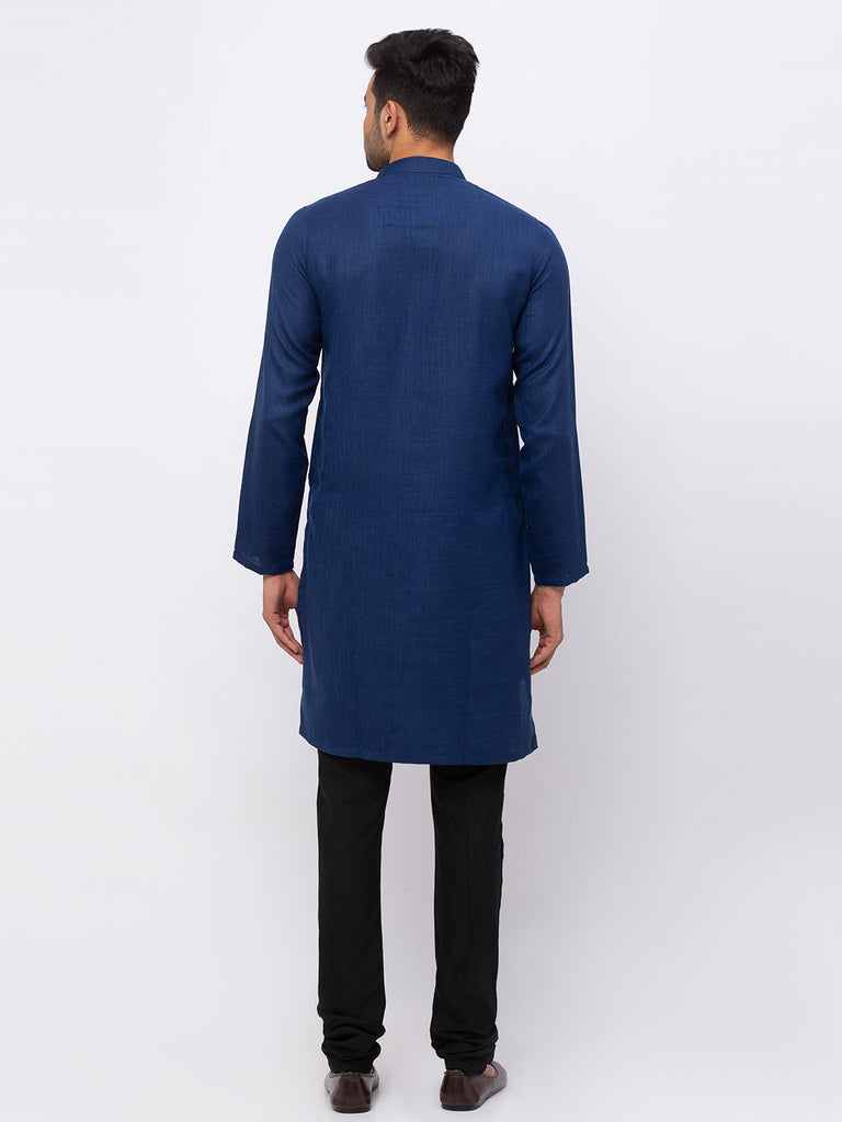 Men Straight Full Sleeve Navy Kurta