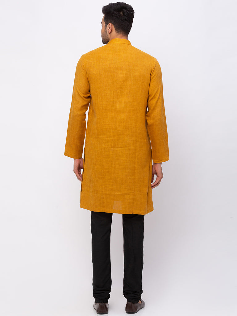 Men Straight Full Sleeve Mustard Kurta