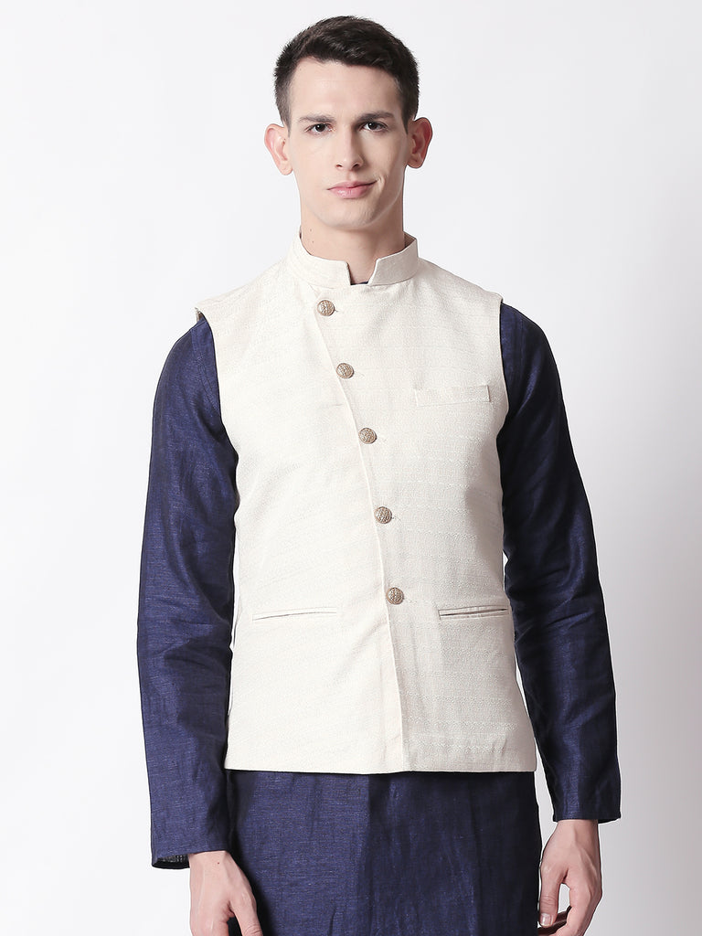 Men Straight Sleeveless Ivory Jackets