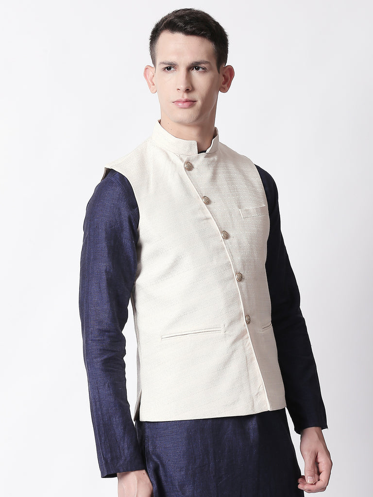Men Straight Sleeveless Ivory Jackets