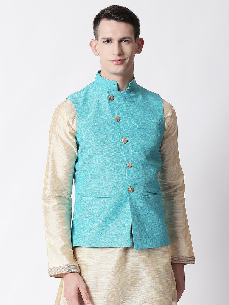 Men Straight Sleeveless Turq Jackets