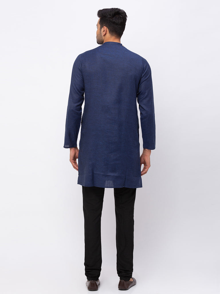 Men Straight Full Sleeve Navy Kurta