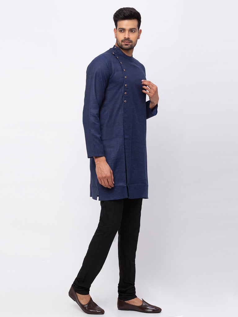 Men Straight Full Sleeve Navy Kurta