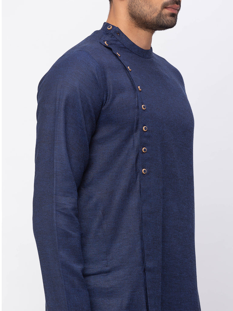 Men Straight Full Sleeve Navy Kurta