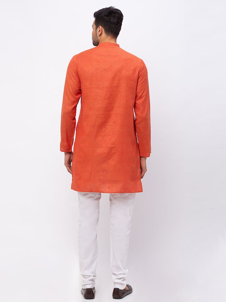 Men Straight Full Sleeve Rust Kurta
