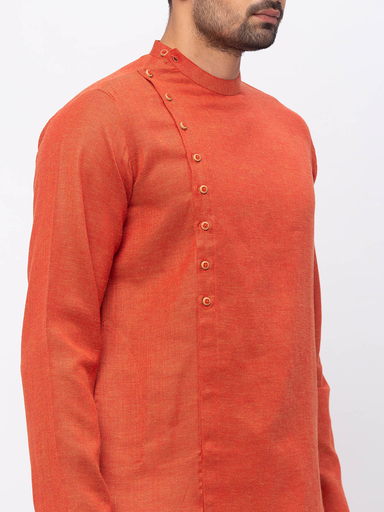 Men Straight Full Sleeve Rust Kurta