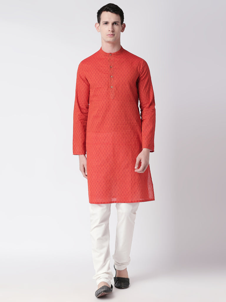 Men Straight Full Sleeve Maroon Kurta