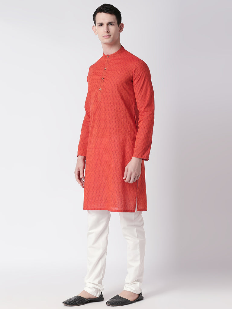 Men Straight Full Sleeve Maroon Kurta