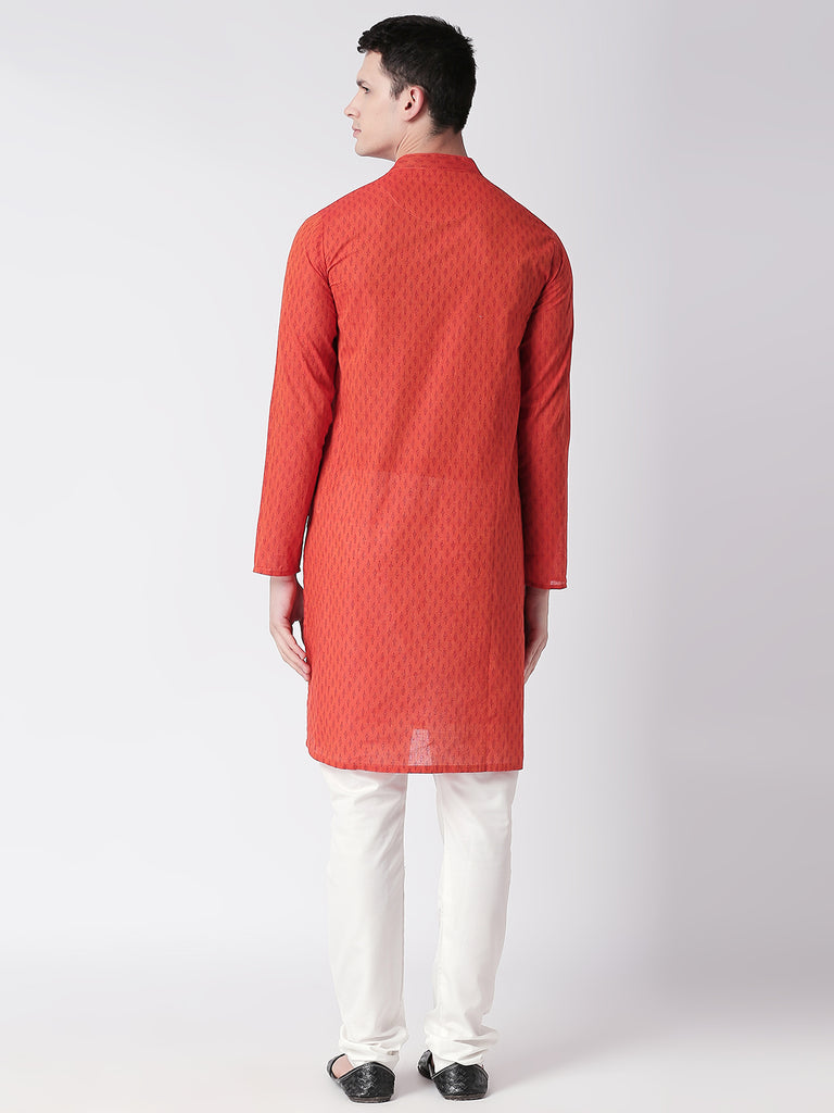Men Straight Full Sleeve Maroon Kurta