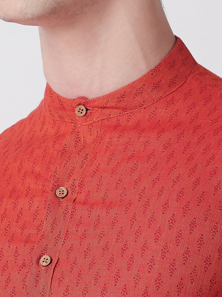 Men Straight Full Sleeve Maroon Kurta