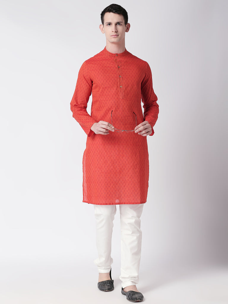 Men Straight Full Sleeve Maroon Kurta