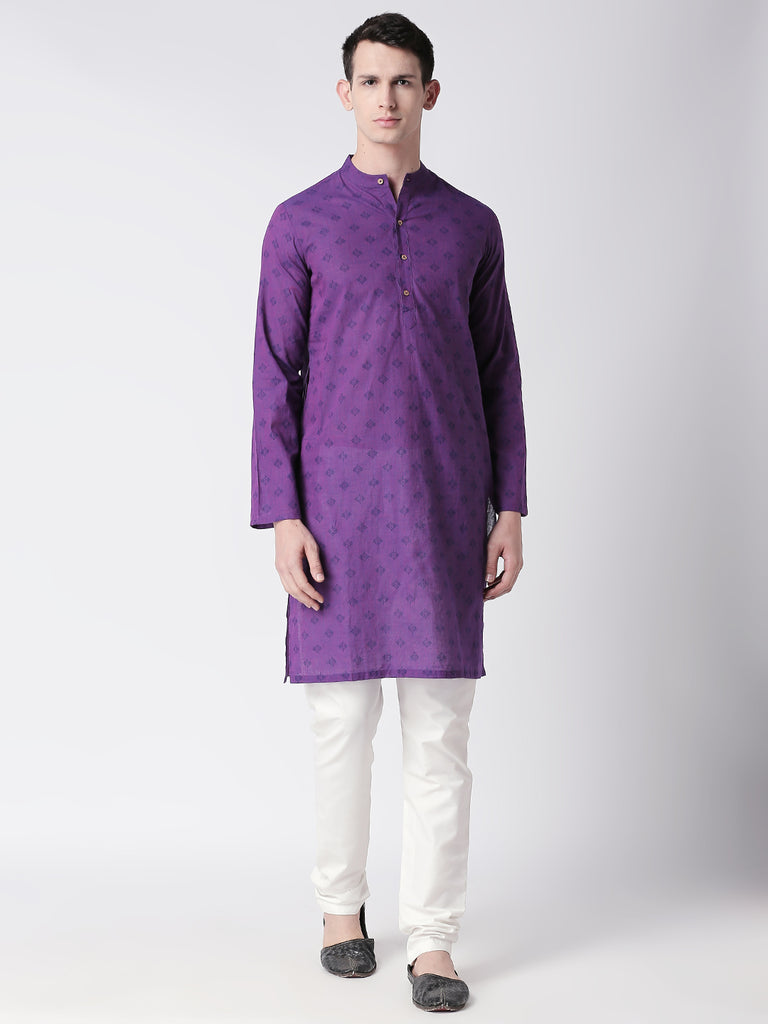 Men Straight Full Sleeve Purple Kurta