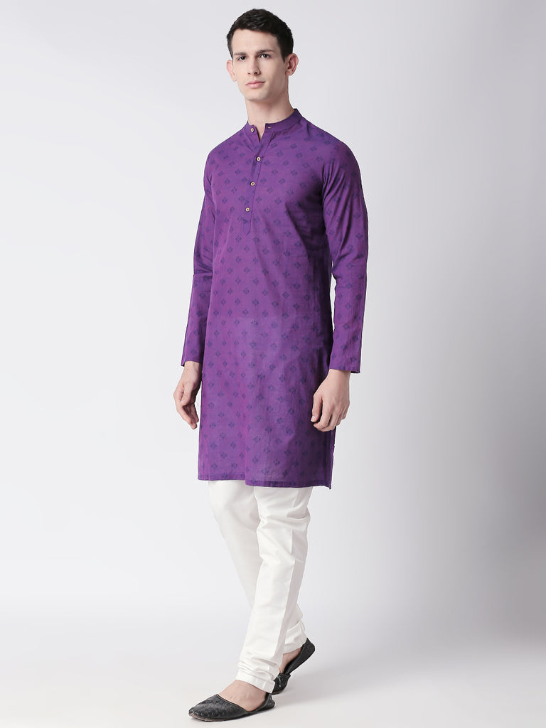 Men Straight Full Sleeve Purple Kurta