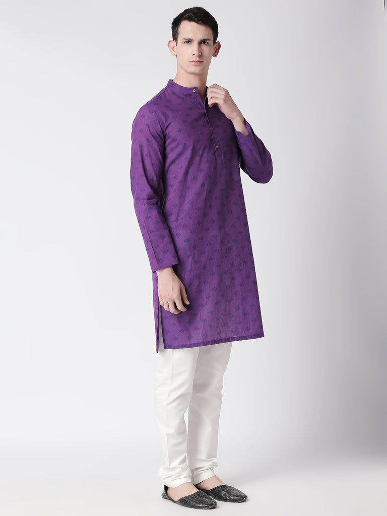 Men Straight Full Sleeve Purple Kurta