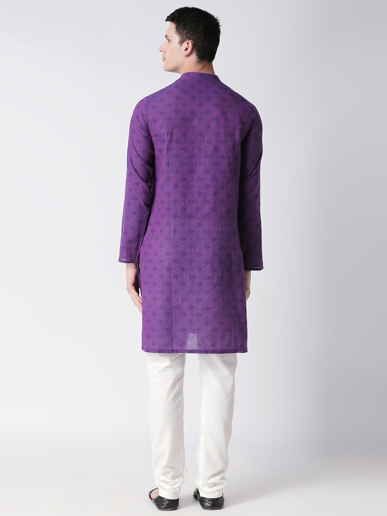 Men Straight Full Sleeve Purple Kurta