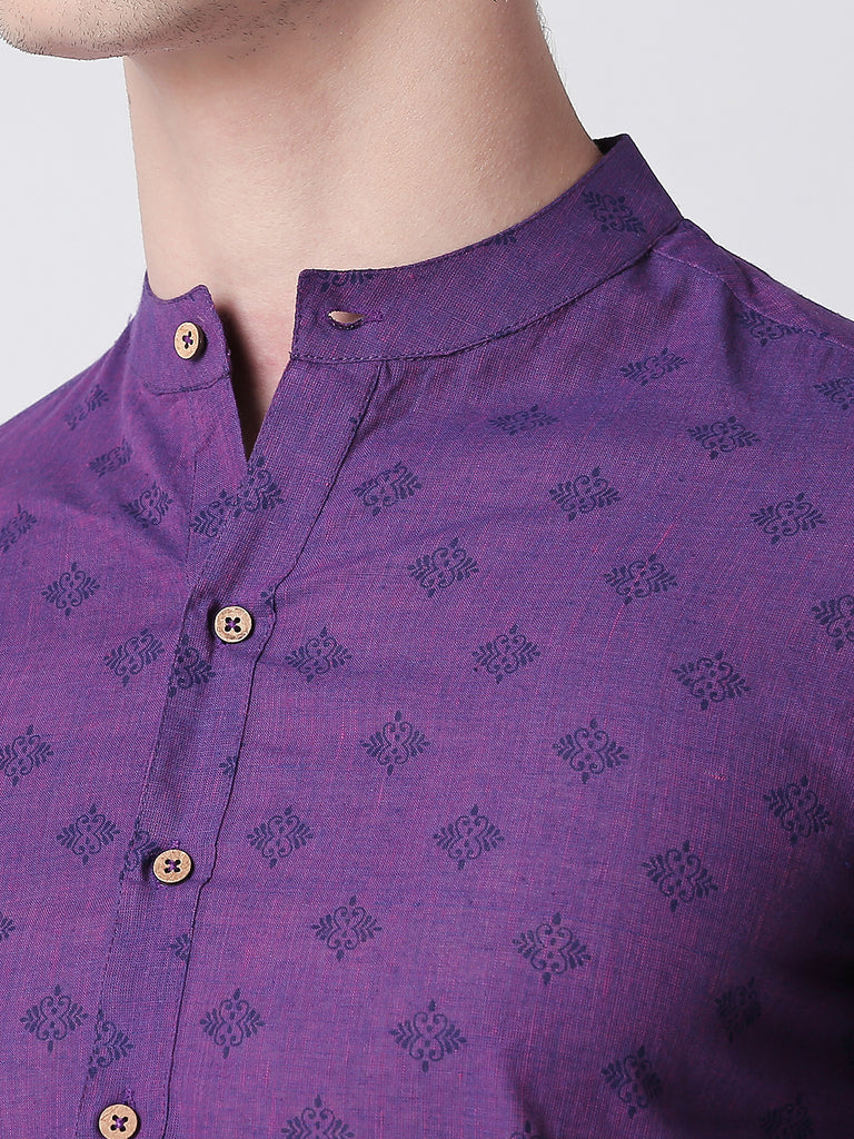 Men Straight Full Sleeve Purple Kurta