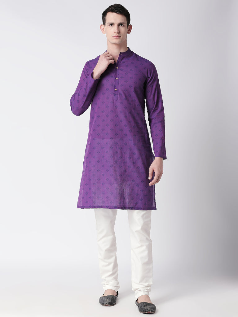Men Straight Full Sleeve Purple Kurta
