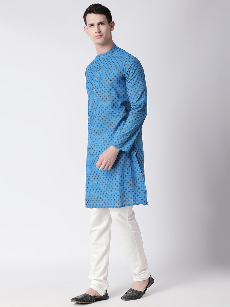 Men Straight Full Sleeve Teal Kurta