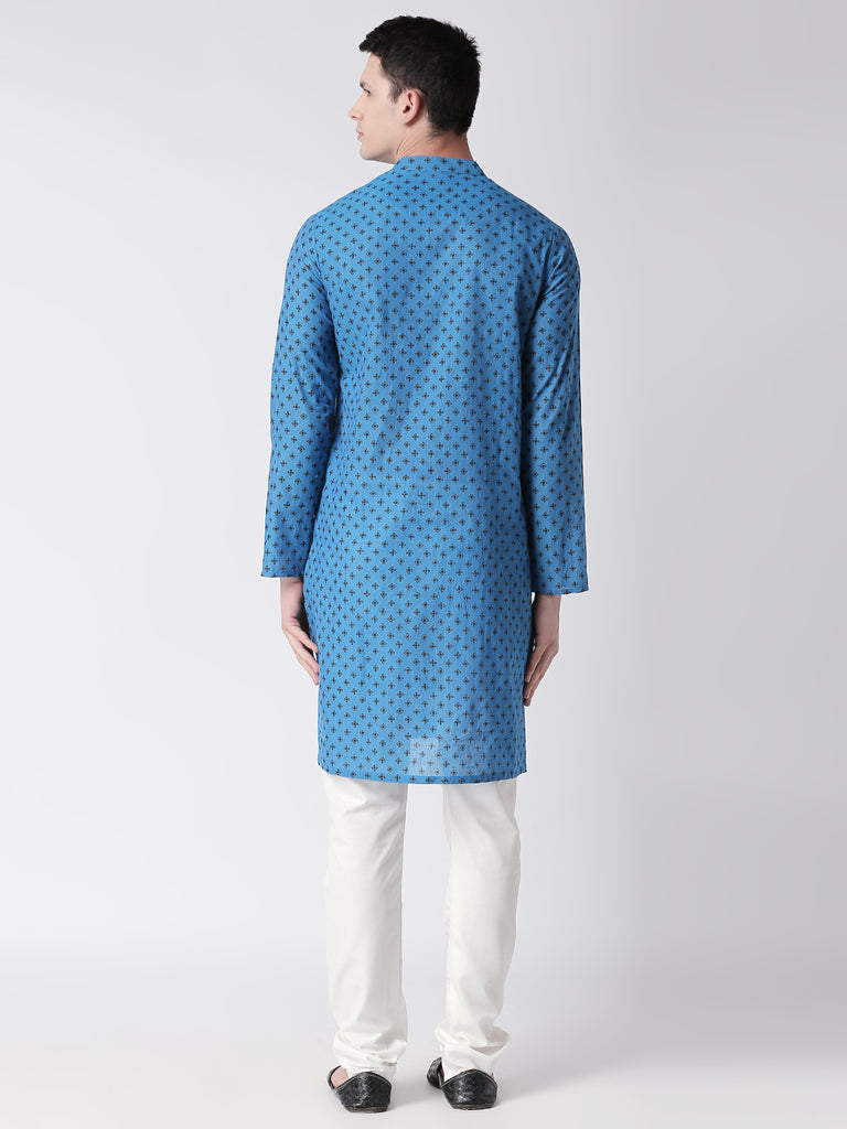 Men Straight Full Sleeve Teal Kurta