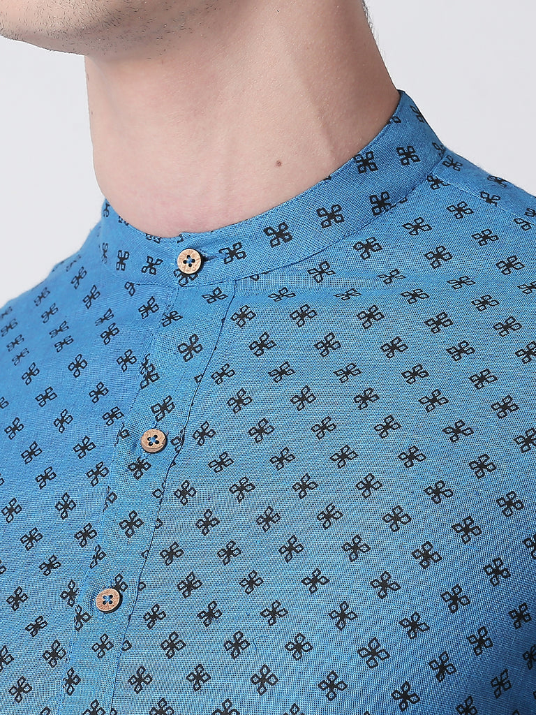Men Straight Full Sleeve Teal Kurta