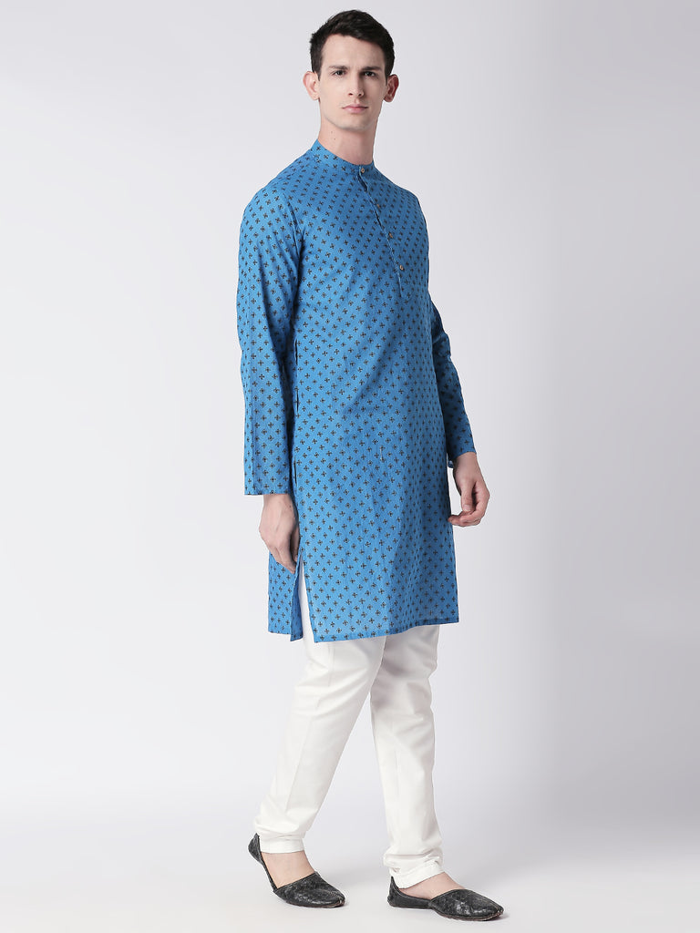 Men Straight Full Sleeve Teal Kurta