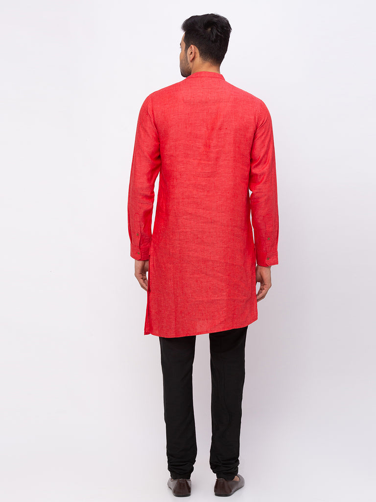 Men Asymmteric Full Sleeve Orange Kurta