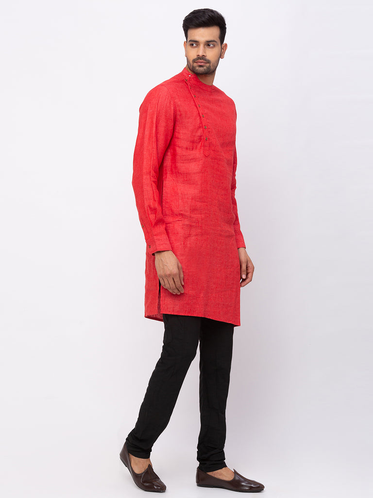 Men Asymmteric Full Sleeve Orange Kurta