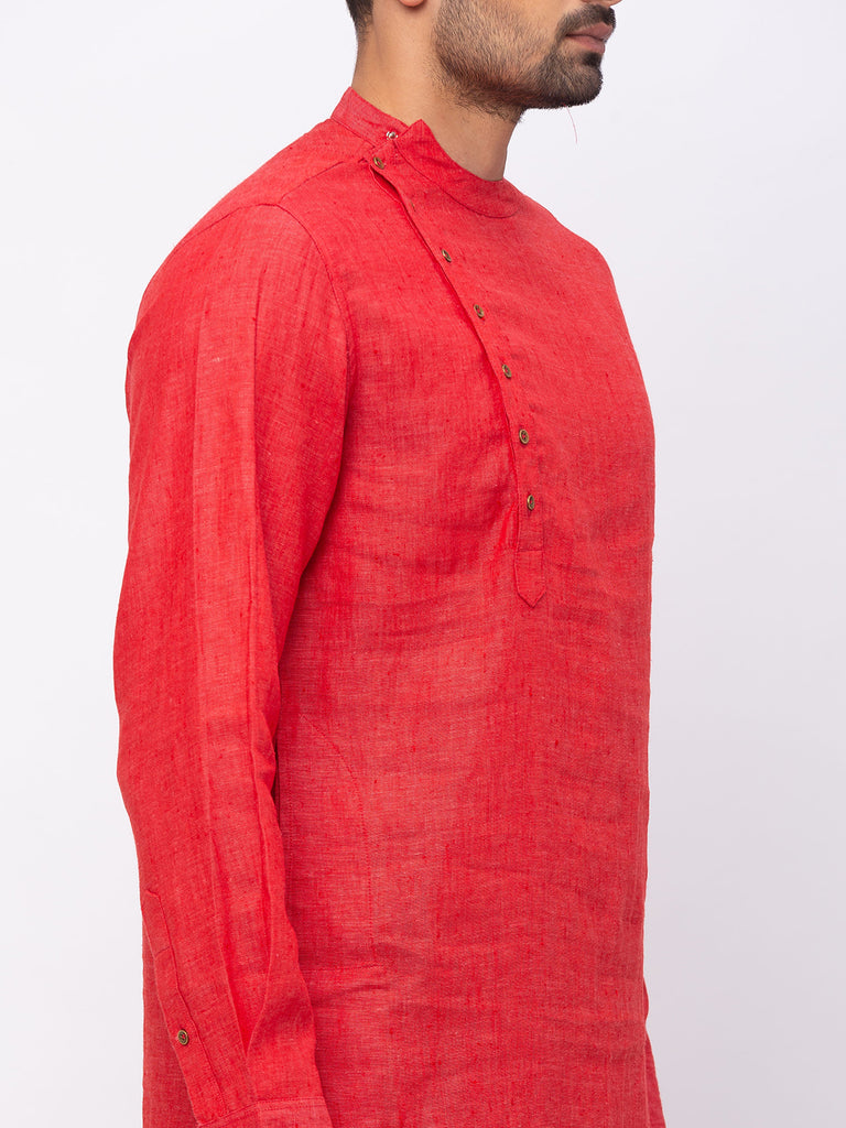 Men Asymmteric Full Sleeve Orange Kurta