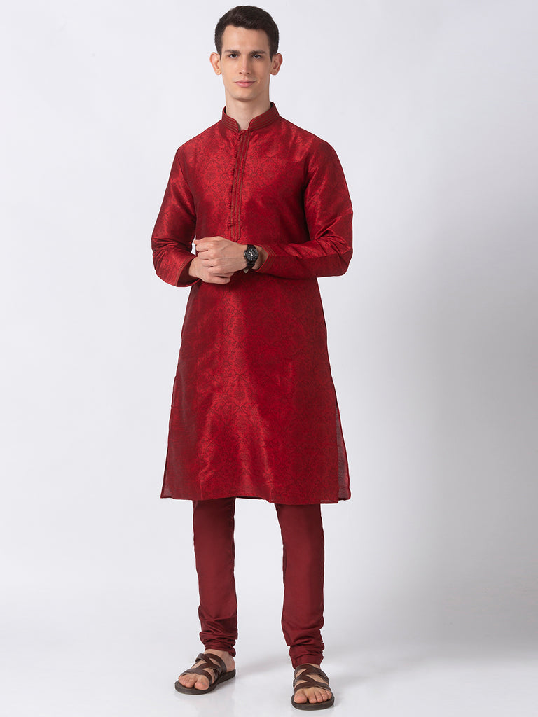 Men Straight Full Sleeve Maroon Kp Set