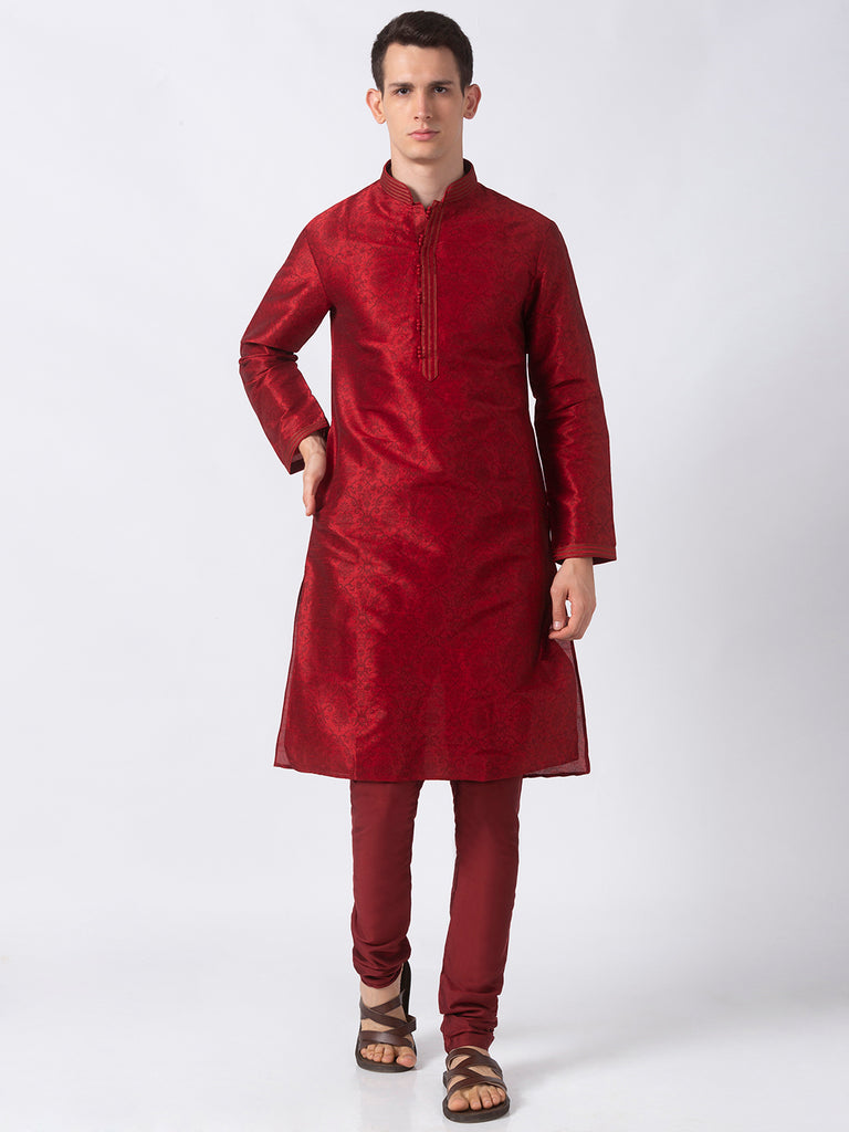 Men Straight Full Sleeve Maroon Kp Set