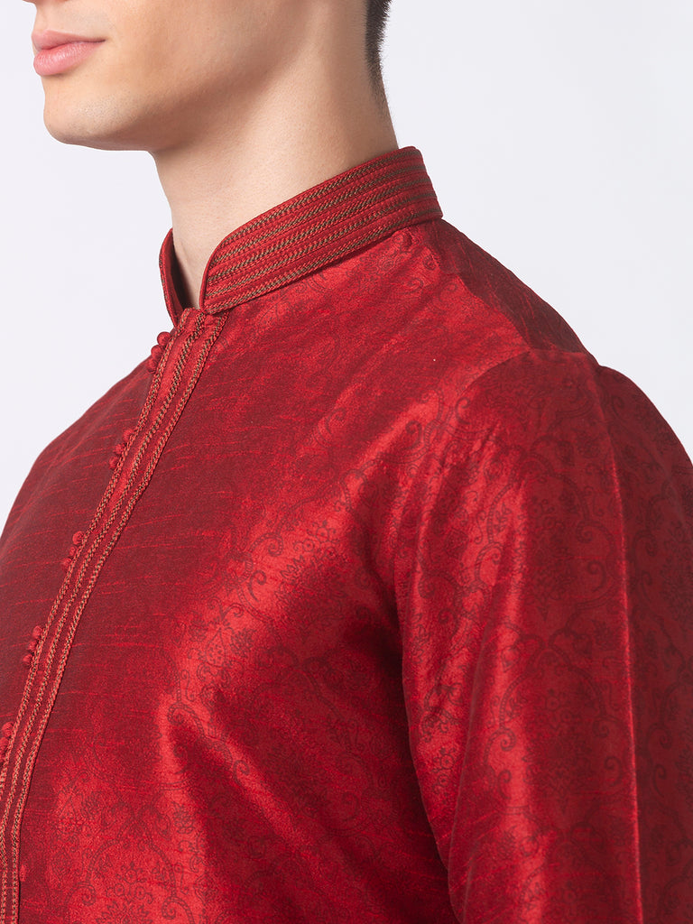 Men Straight Full Sleeve Maroon Kp Set