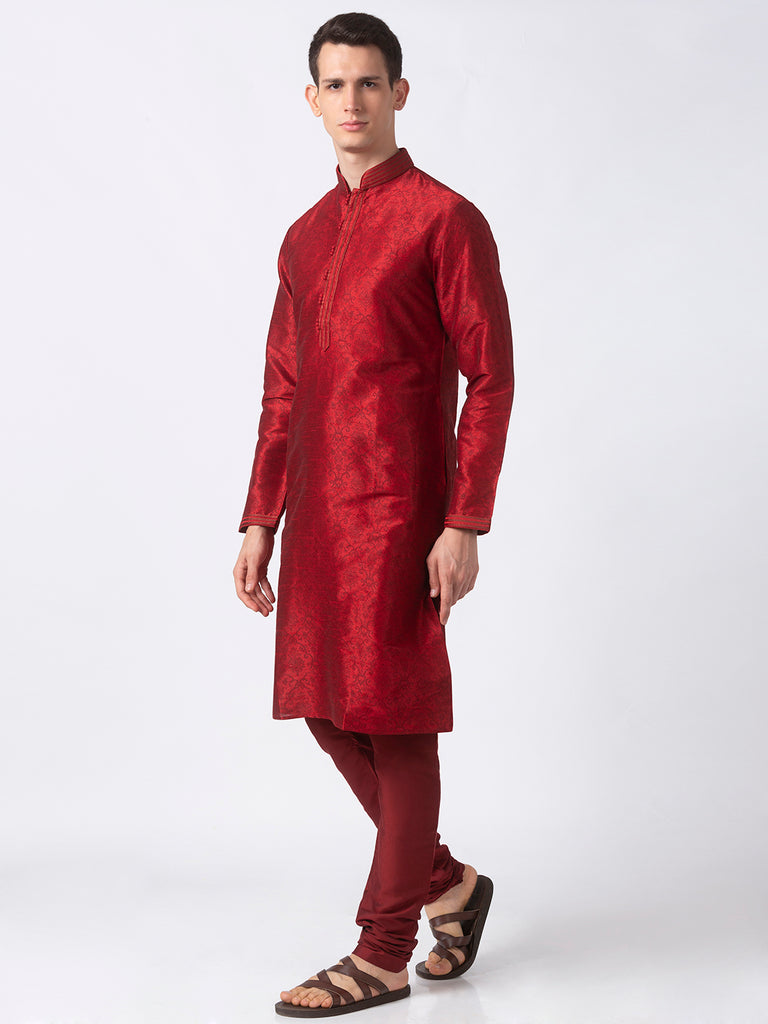 Men Straight Full Sleeve Maroon Kp Set