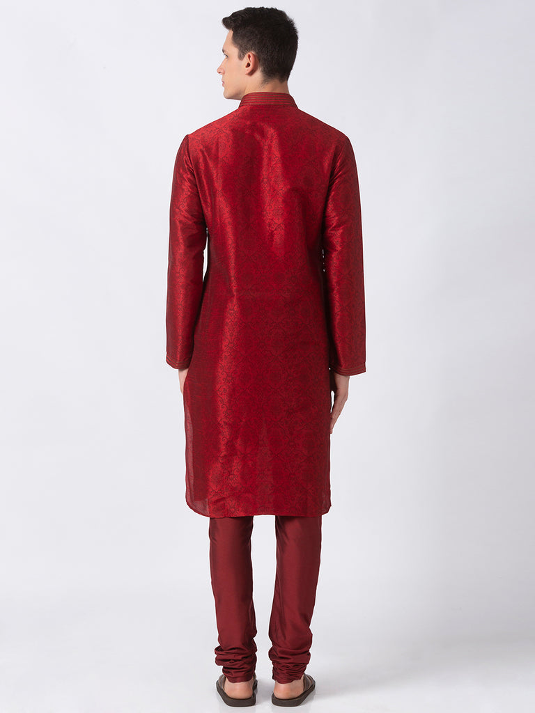 Men Straight Full Sleeve Maroon Kp Set