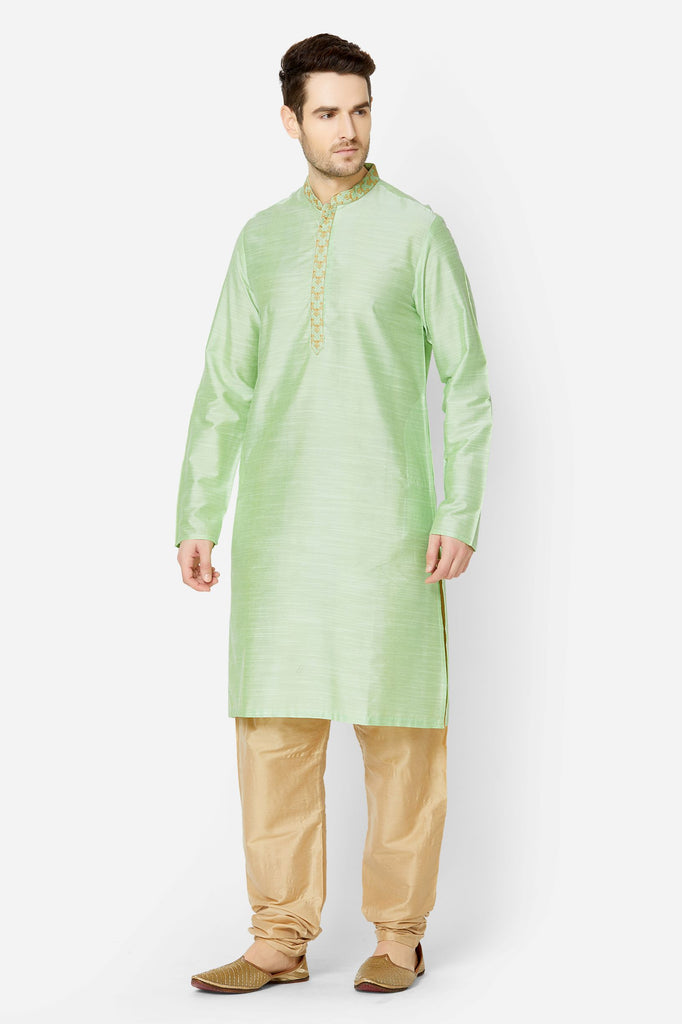 Men Straight Full Sleeve Pista Green Kurta