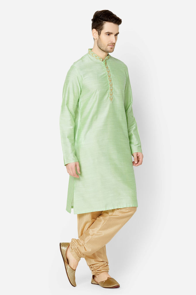 Men Straight Full Sleeve Pista Green Kurta