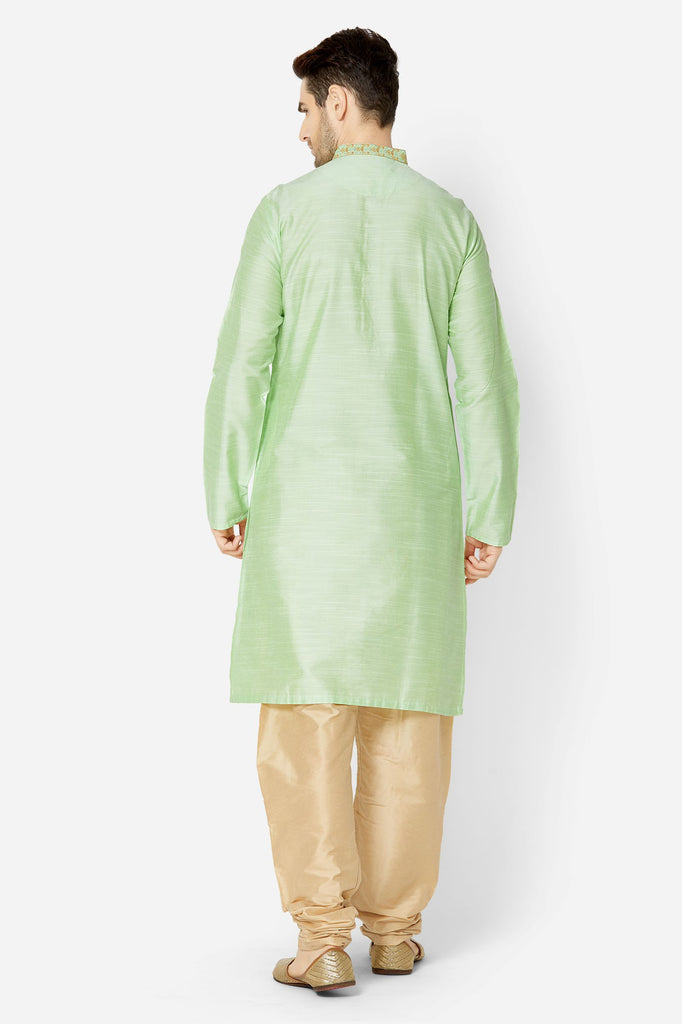 Men Straight Full Sleeve Pista Green Kurta