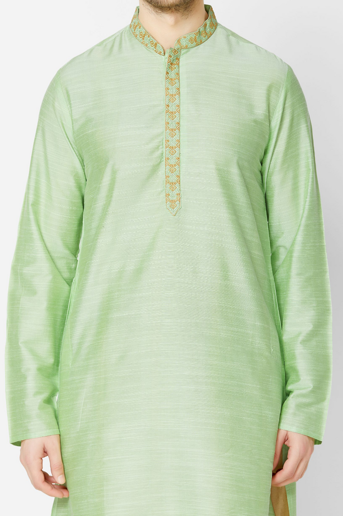 Men Straight Full Sleeve Pista Green Kurta