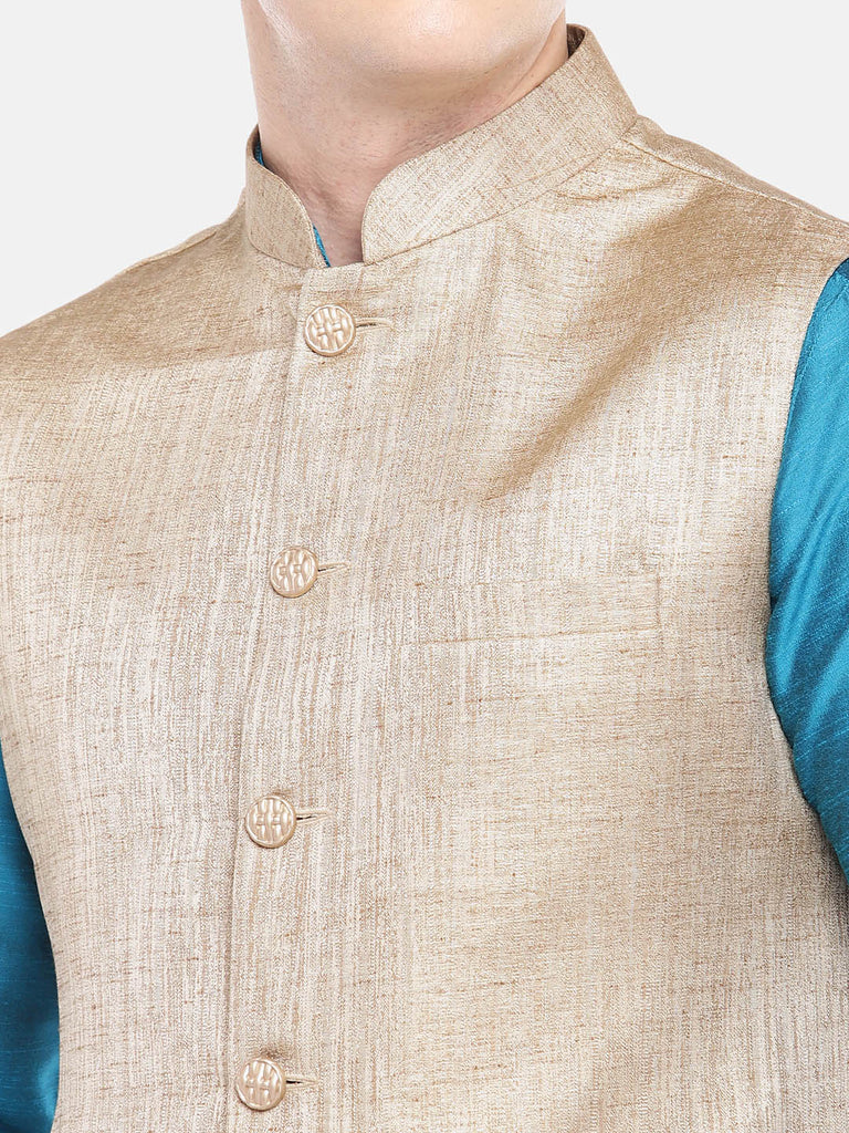 Men Straight Sleeveless Tussar Jackets