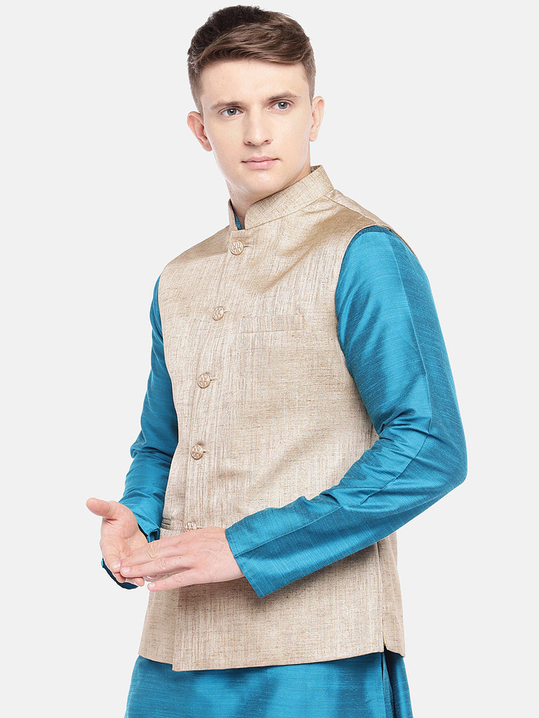 Men Straight Sleeveless Tussar Jackets